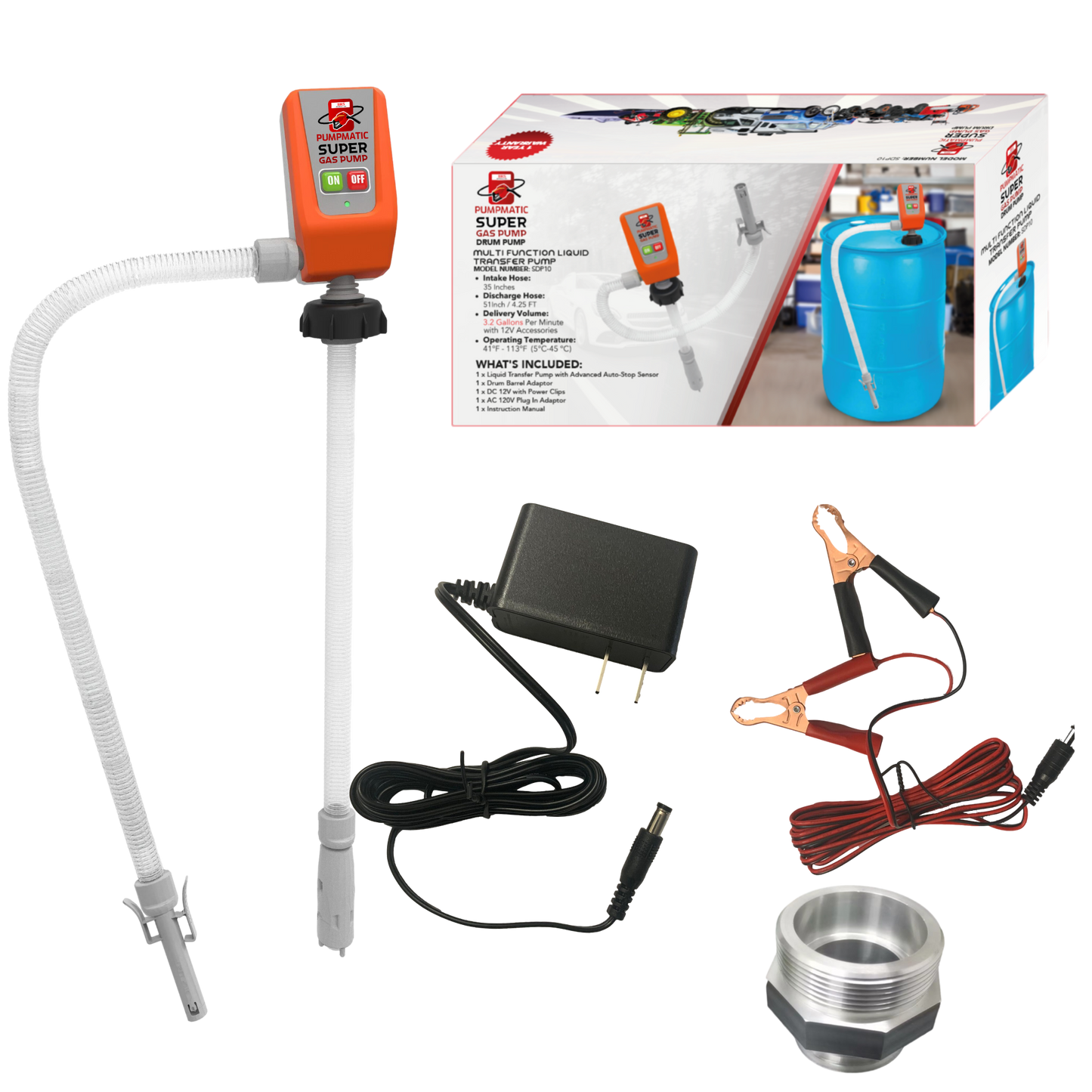 55 Gallon Drum Barrel Pump - Auto-Stop Sensor, 3.2 GPM, 4.25 Ft Hose - BRS Super Pumps