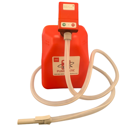 PUMPMATIC 12 FT HOSE + 5 Gallon Gas Can Combo Kit - 3.8 GPM - GAS, DIESEL, KEROSENE - BRS Super Pumps