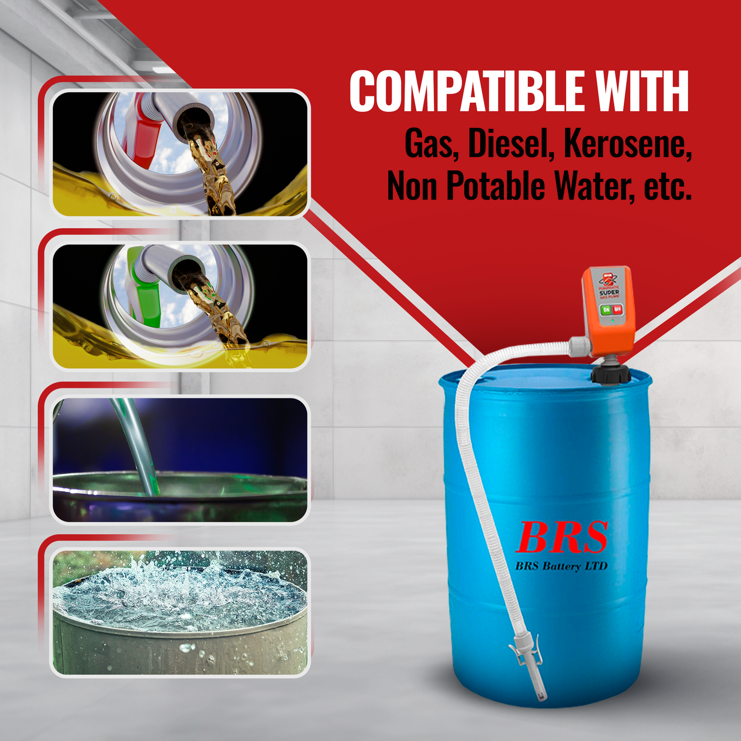 55 Gallon Drum Barrel Pump - Auto-Stop Sensor, 3.2 GPM, 4.25 Ft Hose - BRS Super Pumps