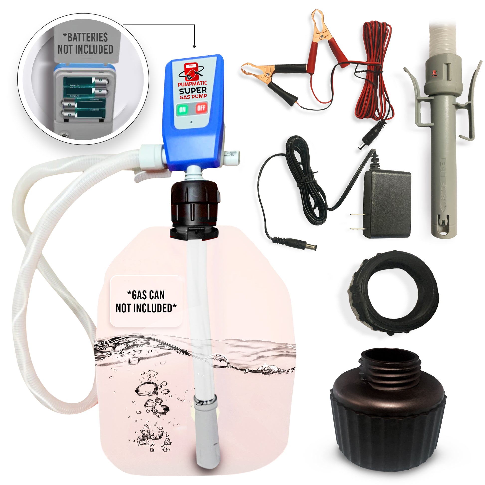 Gas Can Fuel Transfer Pump - Auto Stop Sensor 4.25FT Hose -Gas, Diesel, Kerosene - BRS Super Pumps