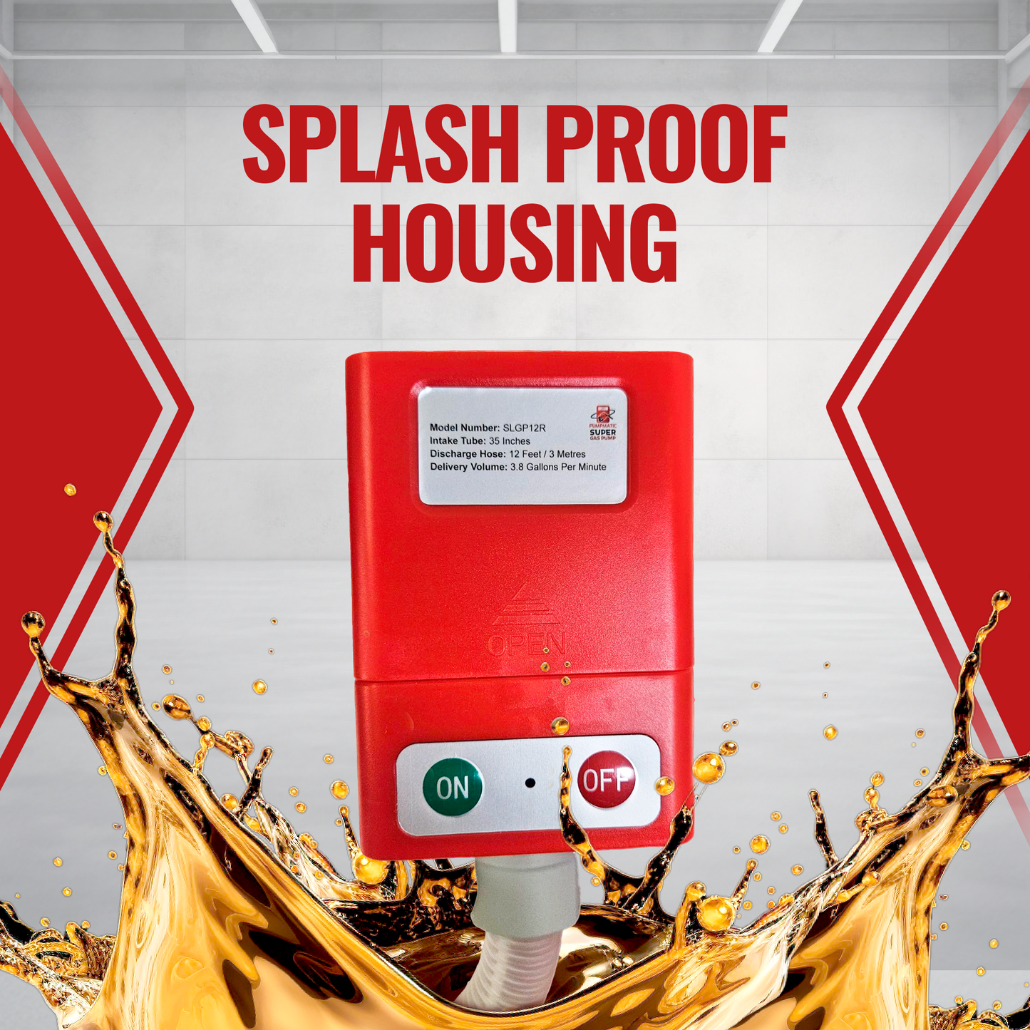 *New* PumpMatic Super Long Gas Pump w/ 12 Ft Hose - 3.8 GPM - Gas, Diesel, Kerosene - BRS Super Pumps