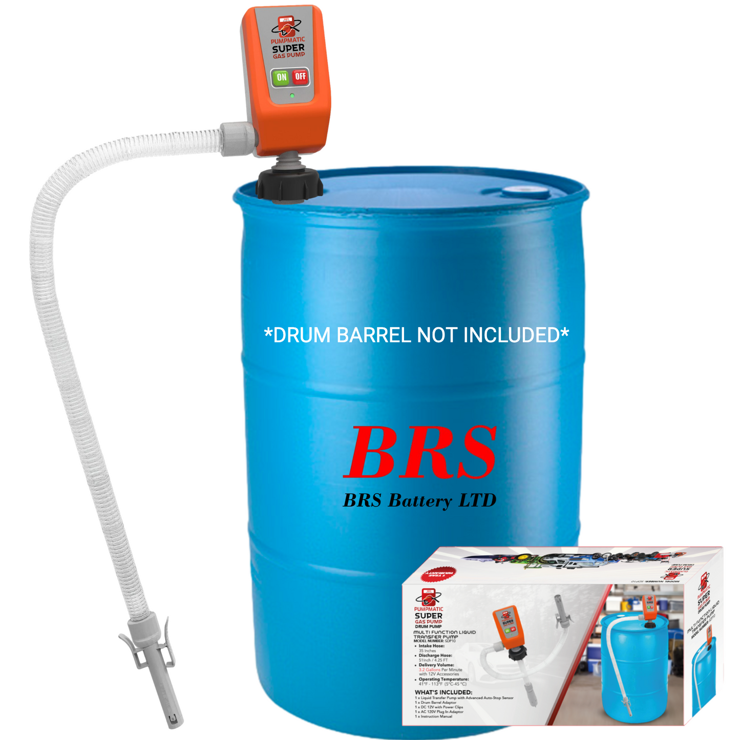 55 Gallon Drum Barrel Pump - Auto-Stop Sensor, 3.2 GPM, 4.25 Ft Hose