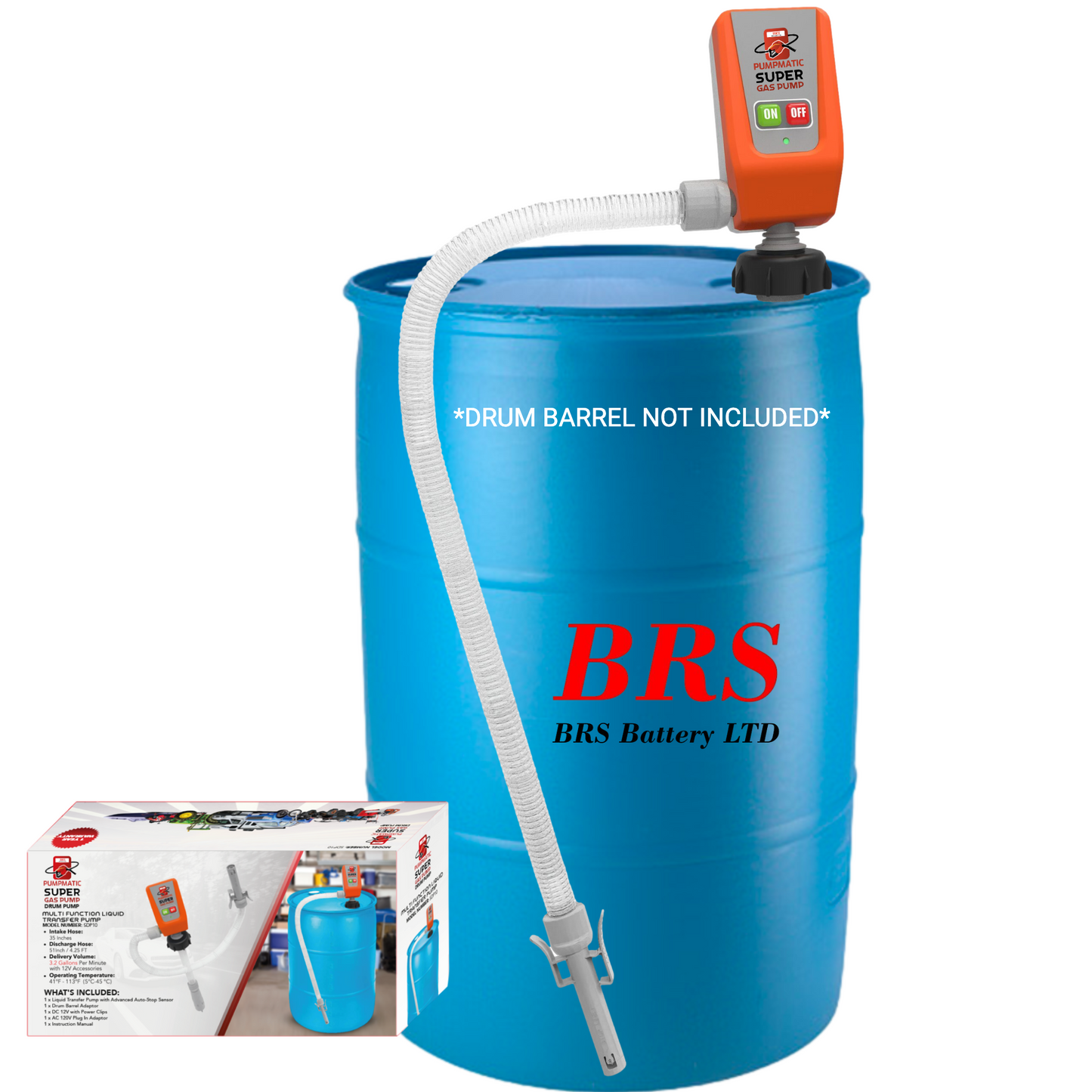 55 Gallon Drum Barrel Pump - Auto-Stop Sensor, 3.2 GPM, 4.25 Ft Hose