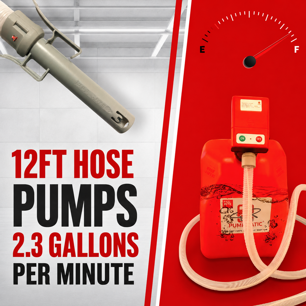 *New* PumpMatic Super Long Gas Pump w/ 12 Ft Hose - 3.2 GPM - Gas, Diesel, Kerosene