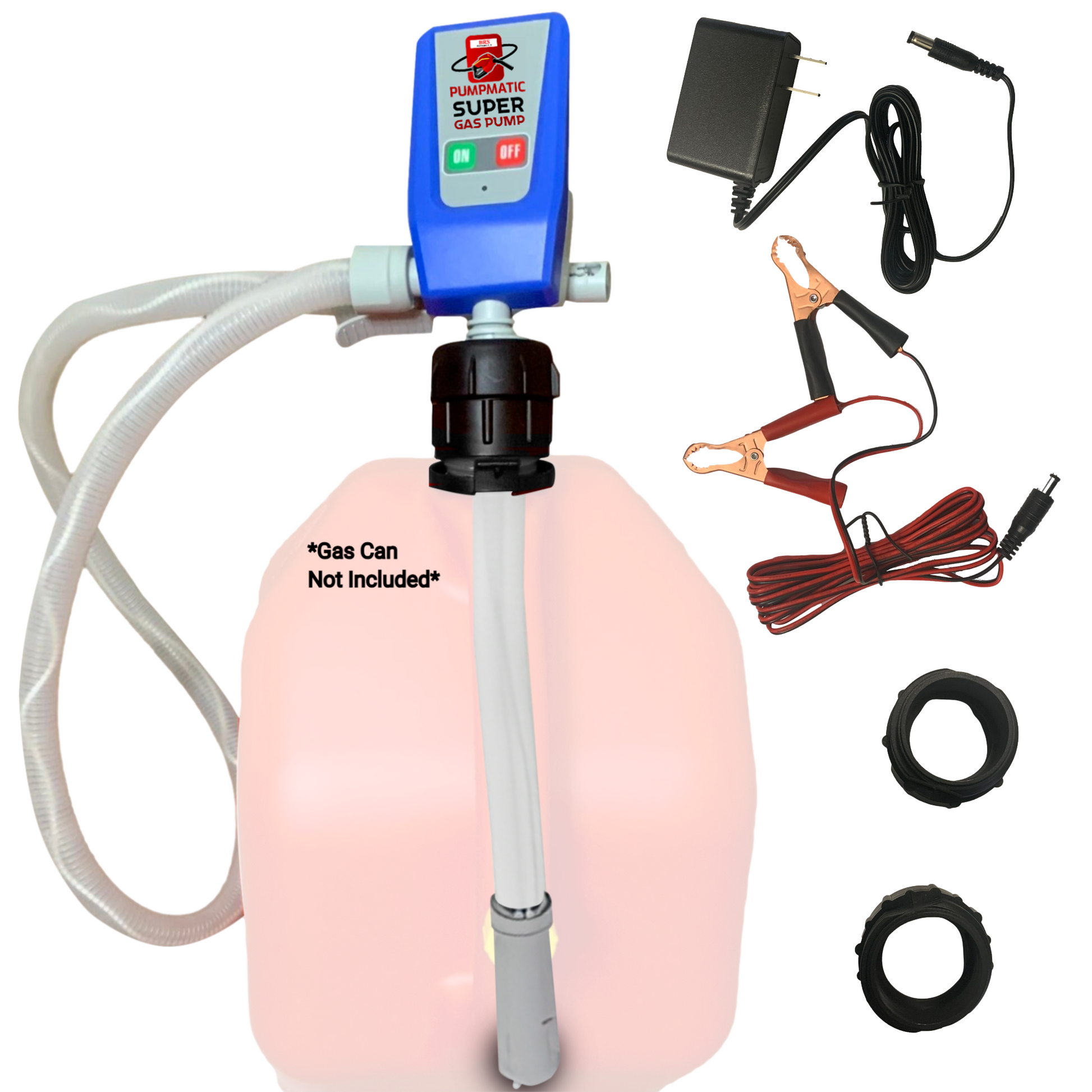 BRS Super Gas Pump Blue Fuel Transfer Siphon Pump for Gas, Diesel, Kerosene, 3 Power Sources w/ 4.25 Ft Hose - BRS Super Pumps