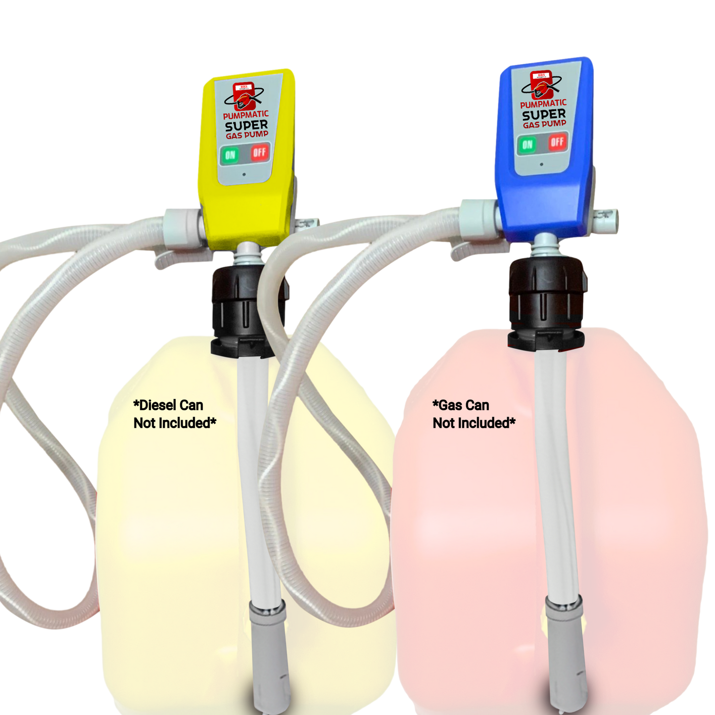 BRS Super Gas & Diesel Pump Pack - PumpMatic Super Gas Pump Fuel Transfer Pump for Gas, Diesel, Kerosene + 3 Power Sources w/ Extra Long Hose Siphon - BRS Super Pumps