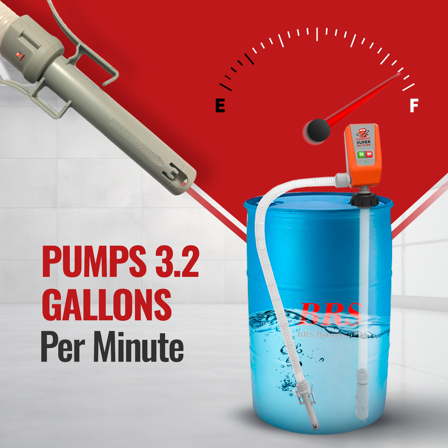55 Gallon Drum Barrel Pump - Auto-Stop Sensor, 3.2 GPM, 4.25 Ft Hose