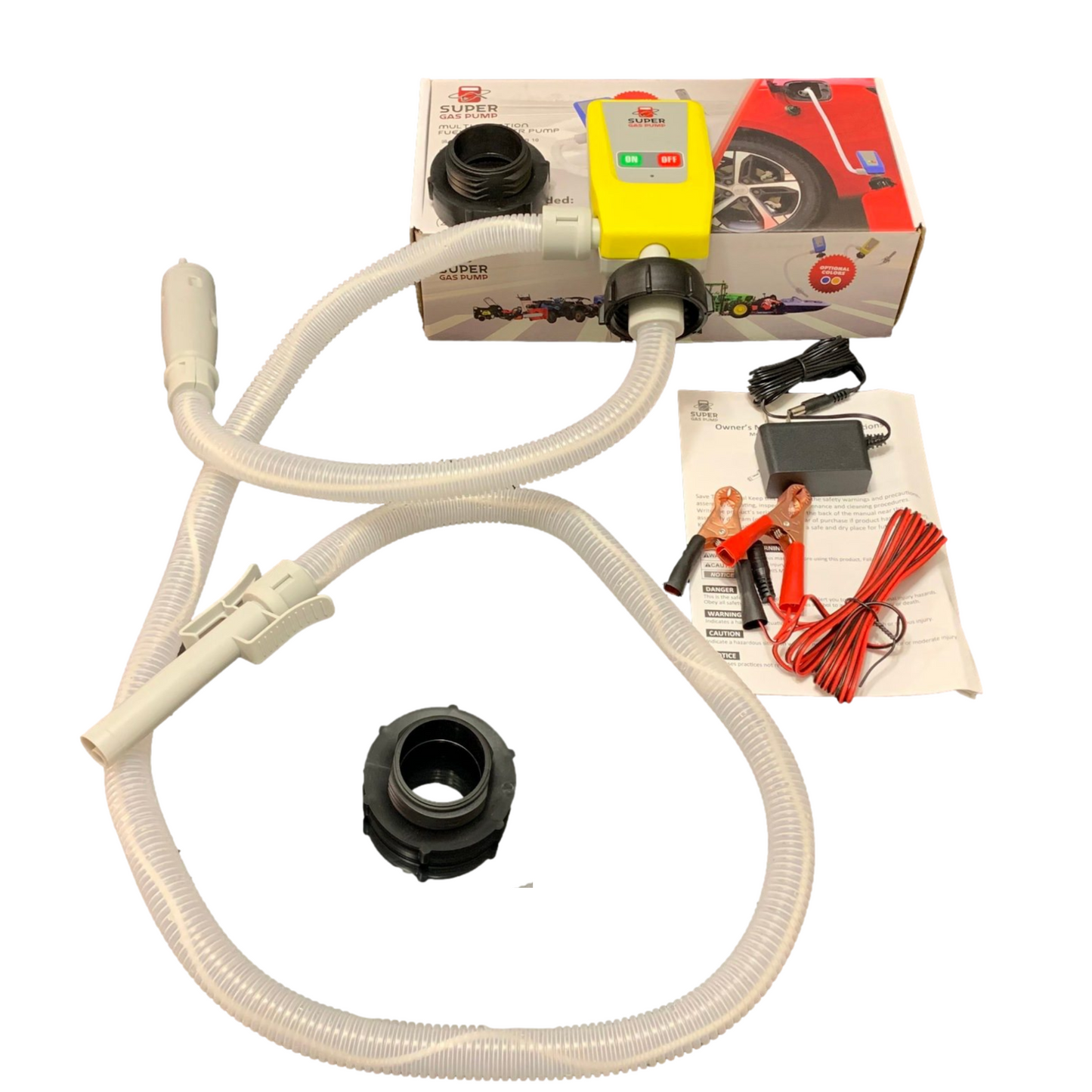 BRS Super Gas & Diesel Pump Pack - PumpMatic Super Gas Pump Fuel Transfer Pump for Gas, Diesel, Kerosene + 3 Power Sources w/ Extra Long Hose Siphon - BRS Super Pumps