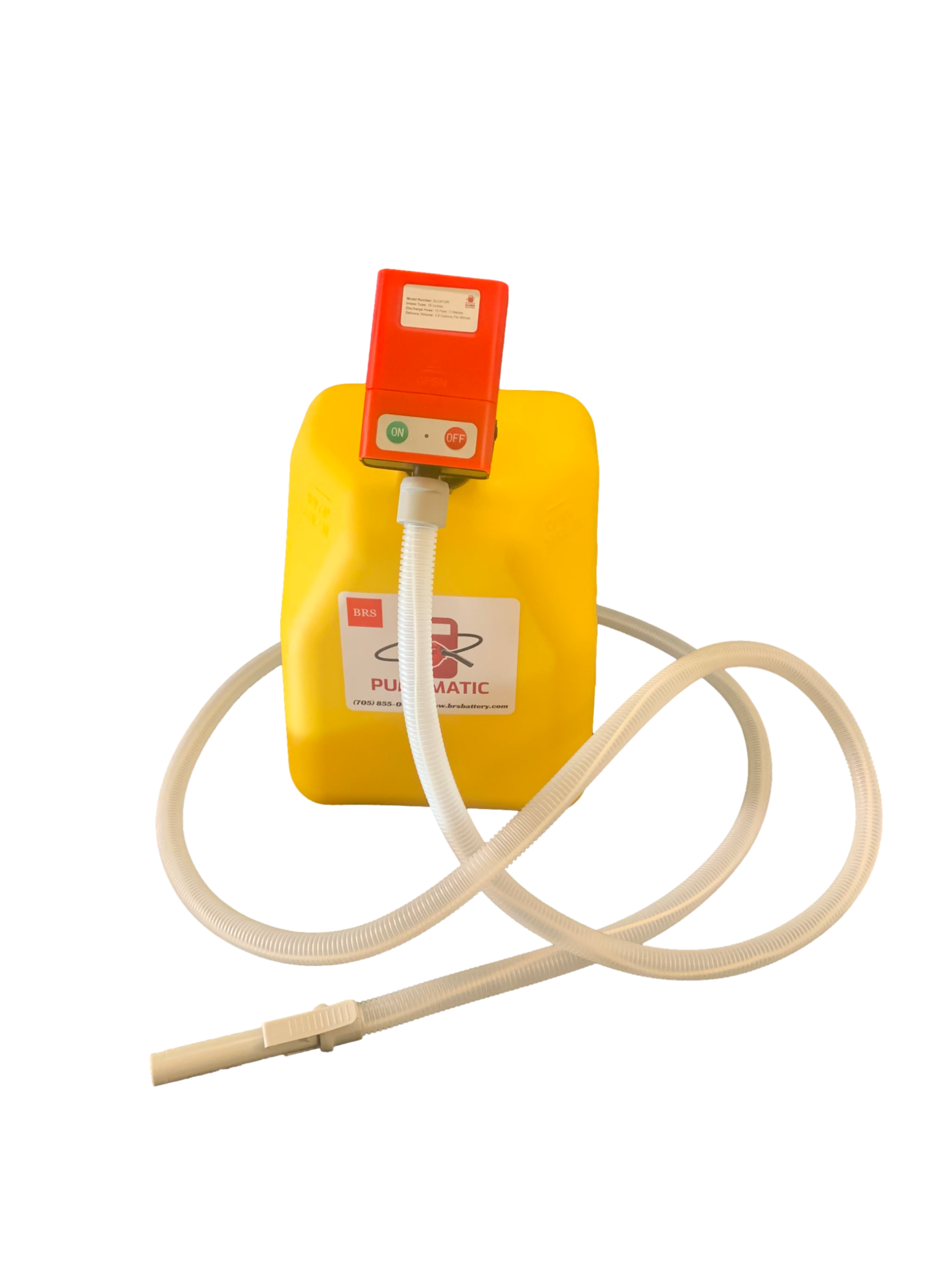 PUMPMATIC 12 FT HOSE DIESEL + 5 GALLON YELLOW CAN COMBO KIT - 3.8 GPM - GAS, DIESEL, KEROSENE - BRS Super Pumps