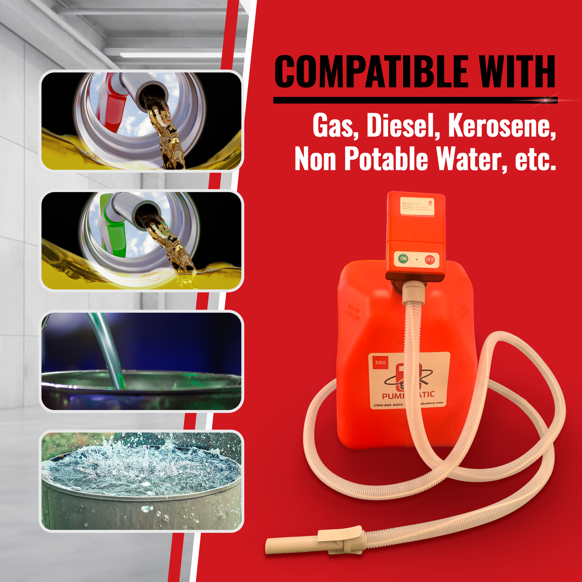 *New* PumpMatic Super Long Gas Pump w/ 12 Ft Hose - 3.8 GPM - Gas, Diesel, Kerosene - BRS Super Pumps