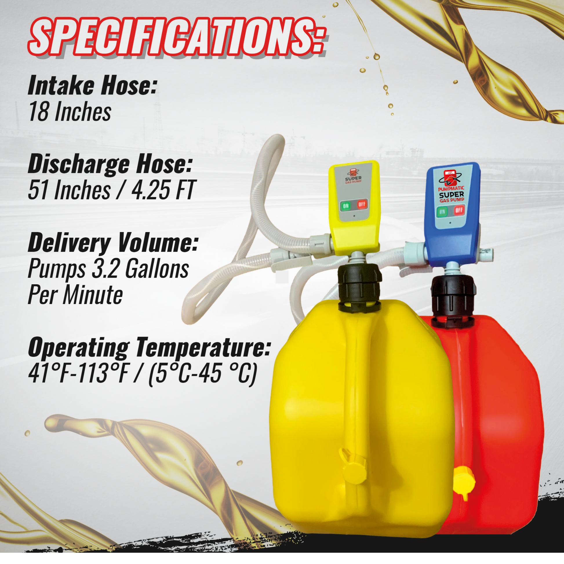 *NEW* BRS Diesel Pump Yellow Super Gas Pump Diesel Fuel Transfer Siphon Pump + 3 Power Sources w/ Extra Long Hose - BRS Super Pumps