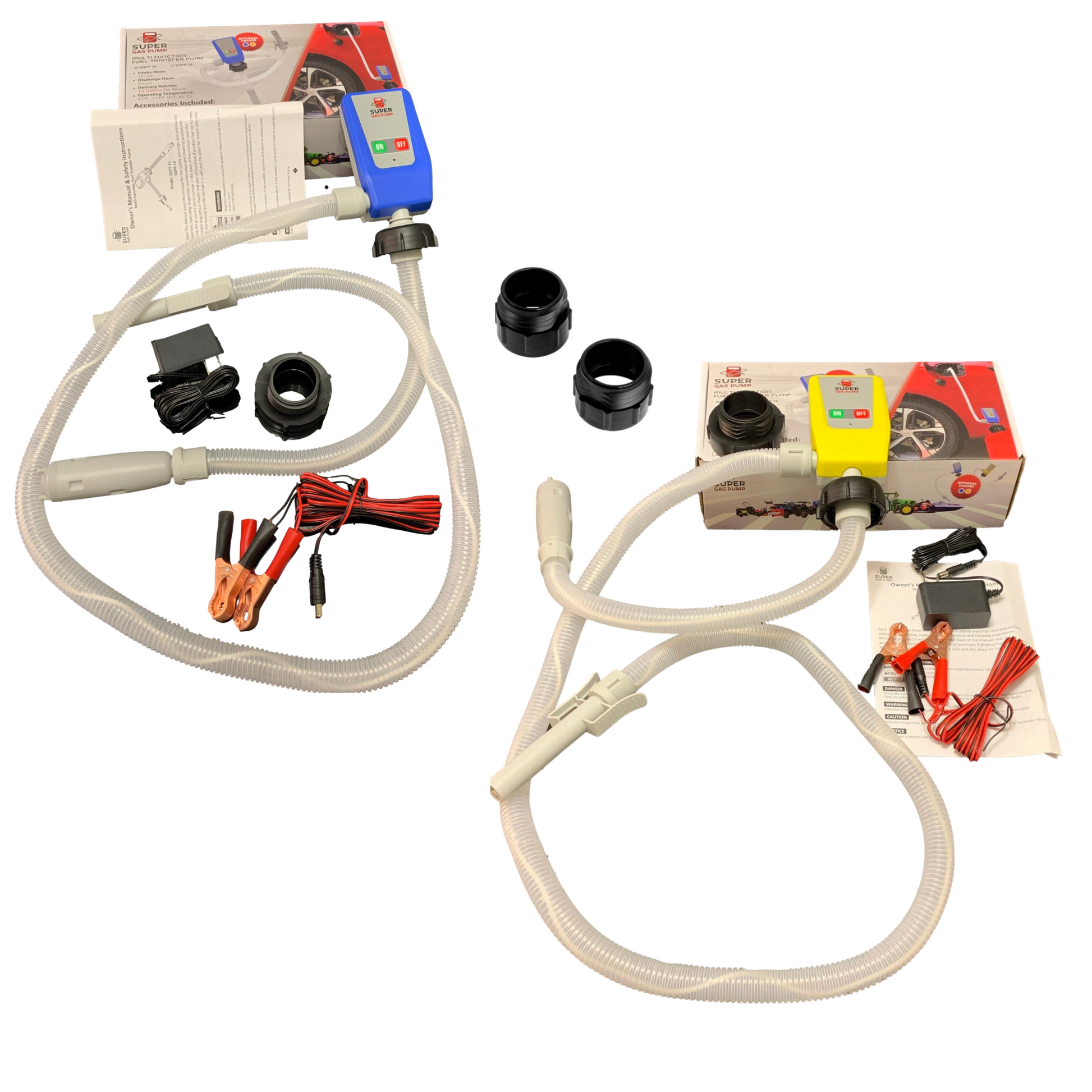 Gas & Diesel Pump Pack - PumpMatic Super Gas Pump Fuel Transfer Pump for Gas, Diesel, Kerosene + 3 Power Sources w/ Extra Long Hose Siphon - BRS Super Pumps