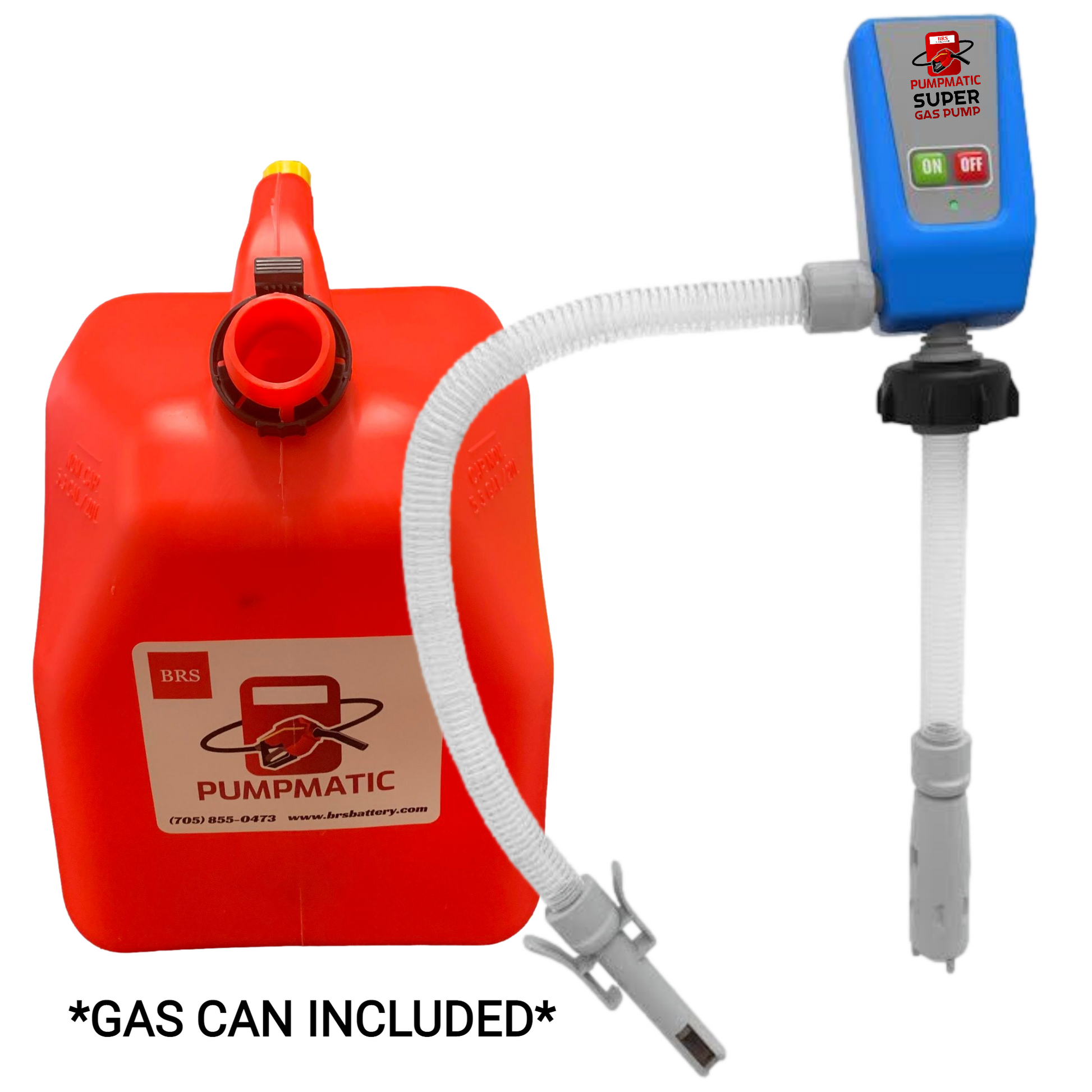 *NEW* BRS Fuel Pump + Jerry Can Kit - Transfer Gas, Diesel, Kerosene, etc. + 3 Power Sources w/ Extra Long Hose - BRS Super Pumps