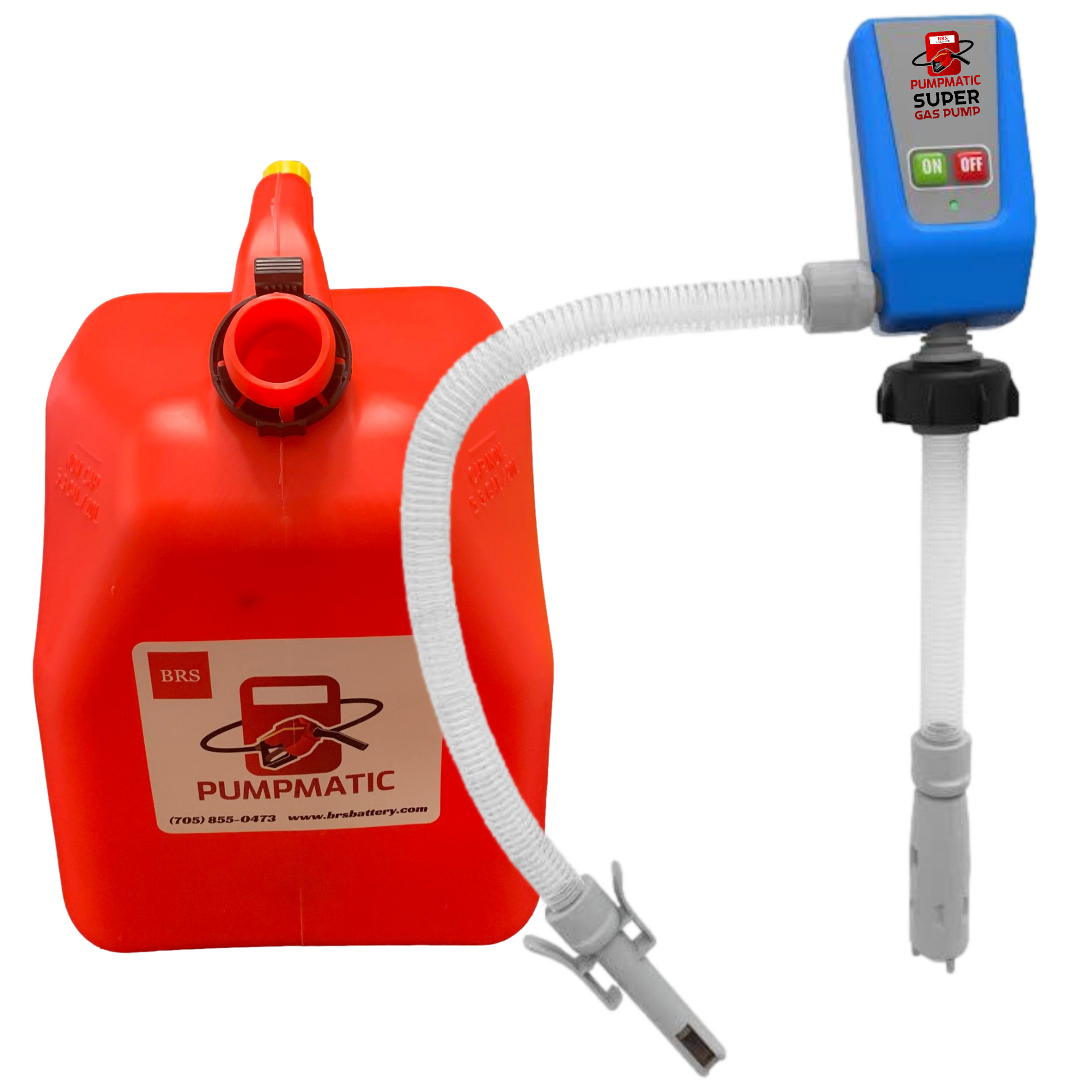 *NEW* PROTOTYPE Fuel Pump + Jerry Can Kit - Fuel Transfer Siphon Pump for Gas, Diesel, Kerosene, 3 Power Sources w/ Extra Long Hose - BRS Super Pumps