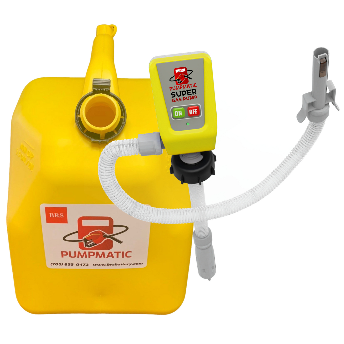 *NEW* PROTOTYPE Yellow Diesel Pump + Diesel Fuel Can Combo Kit -Super Gas Pump for Gas, Diesel, Kerosene, etc.  3 Power Sources w/ Extra Long Hose - BRS Super Pumps