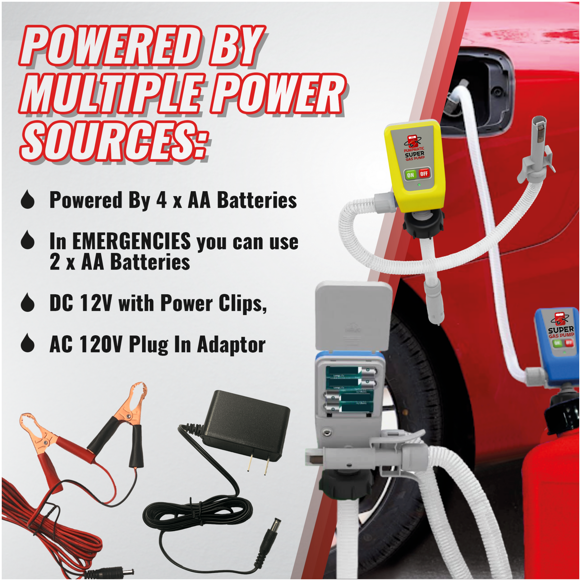 *NEW* BRS Diesel Pump Yellow Super Gas Pump Diesel Fuel Transfer Siphon Pump + 3 Power Sources w/ Extra Long Hose - BRS Super Pumps