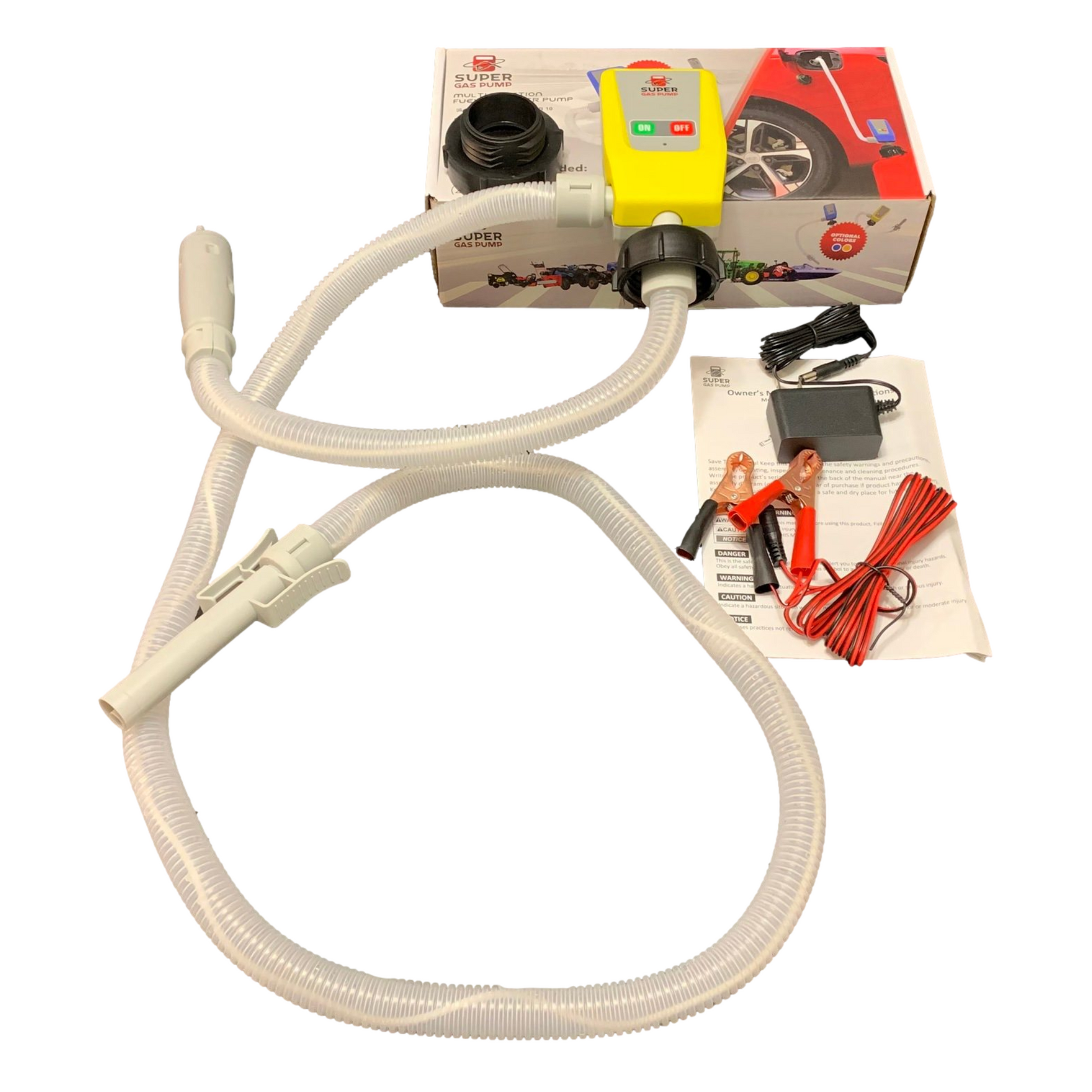 *NEW* PROTOTYPE Yellow Super Gas Pump Diesel Fuel Transfer Siphon Pump 3 Power Sources w/ Extra Long Hose - BRS Super Pumps