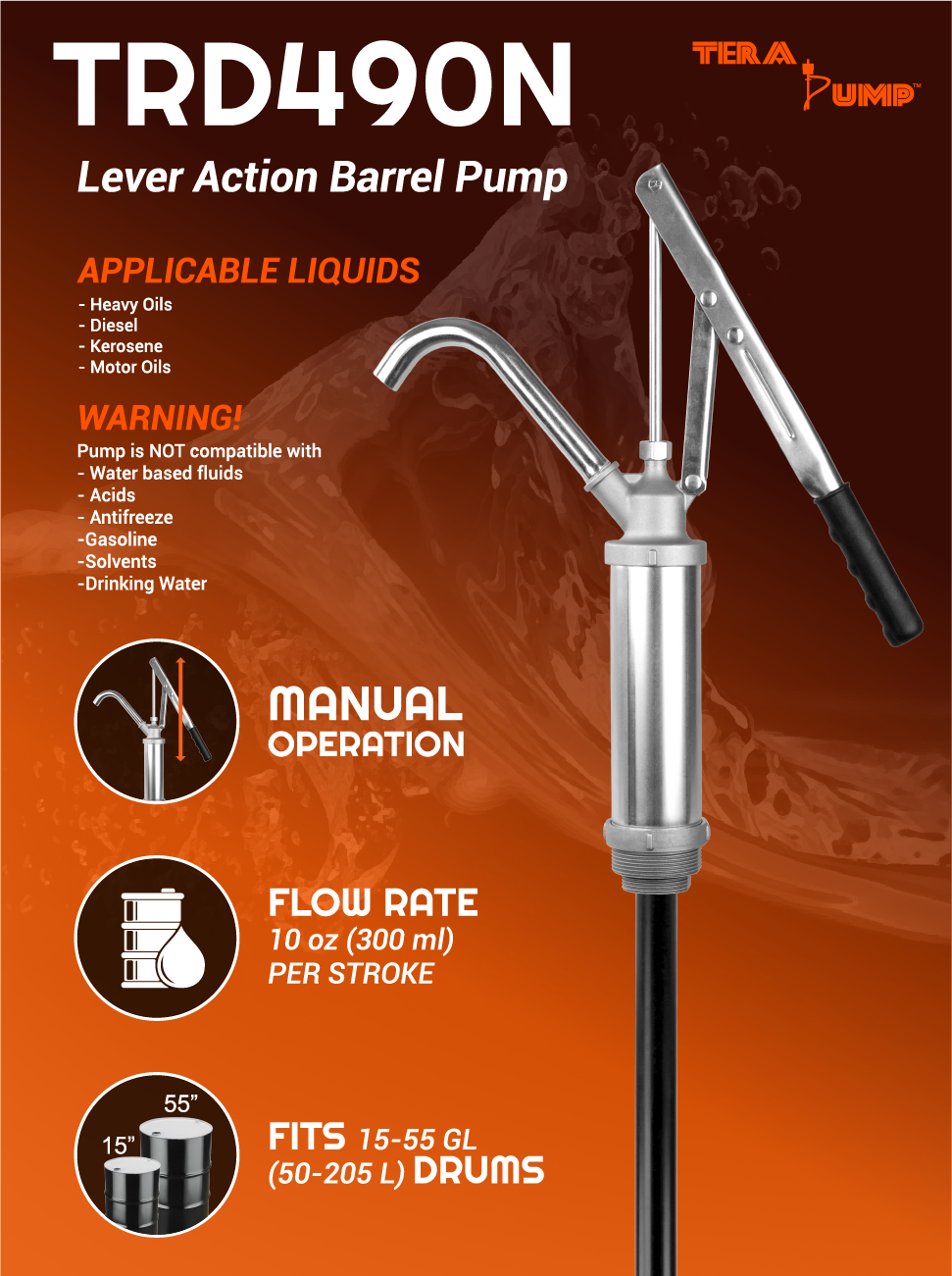 TRD490N Lever-Action Heavy Oil Drum Pump - BRS Super Pumps