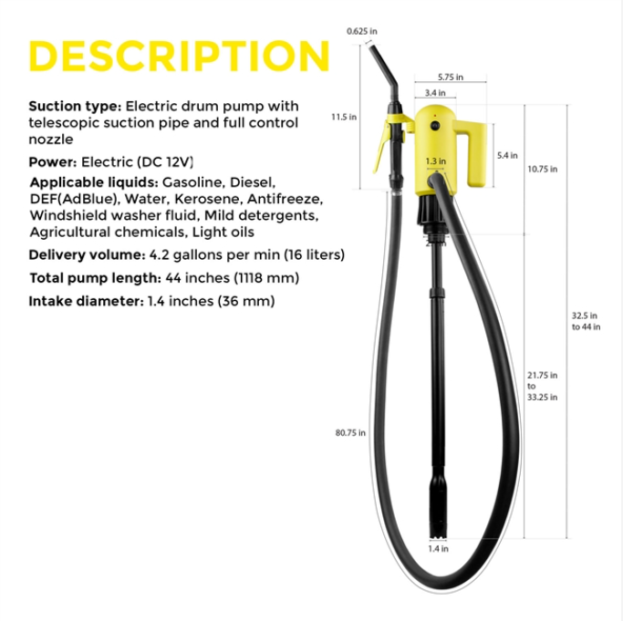 TREDRUME Telescopic Electric Drum Pump - BRS Super Pumps