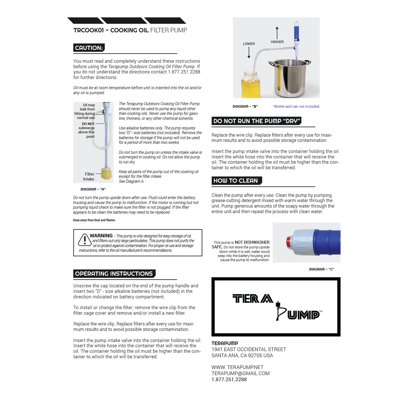 TeraPump - TRCOOK01 - Cooking Oil Recycling Pump - BRS Super Pumps